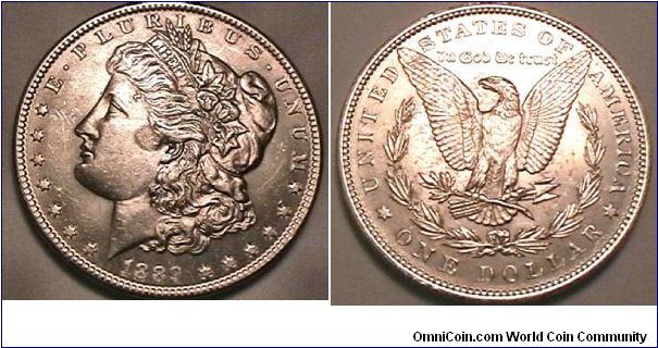 Morgan Silver Dollar, Die cracks ob reverse. UNC, .900 silver.