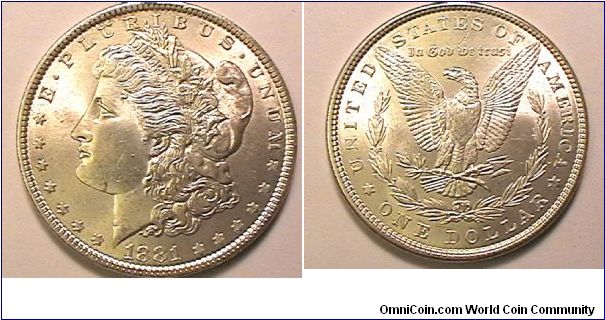 Morgan Silver Dollar,.900 silver,.7736 oz ASW, MS-63