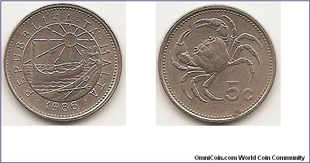 5 Cents
KM#77
Copper-Nickel, 20 mm. Obv: Republic emblem within circle Rev: Freshwater crab