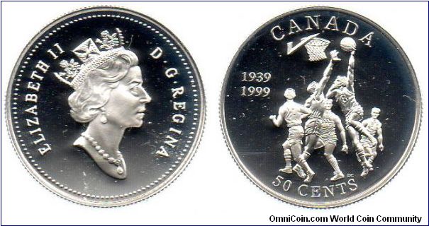 1999 50 cents silver - basketball