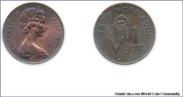 1977 1 cent - irridescent green toning