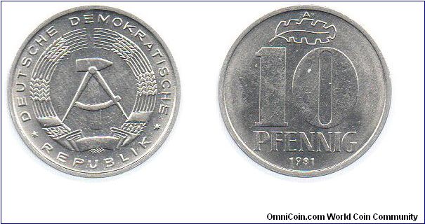 Democratic Republic of (East) Germany 1981 10 pfennig