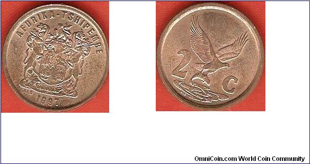 2 cents
arms of South Africa
eagle with fish
copper-plated steel
Venda legend