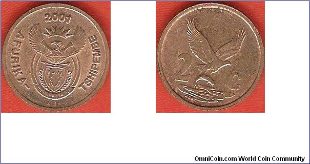 2 cents
arms of South Africa
eagle with fish
copper-plated steel