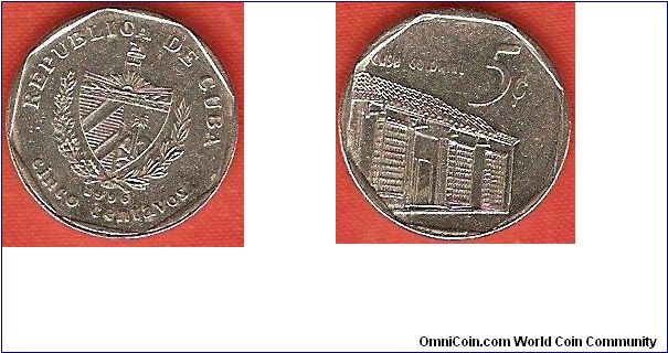 Peso convertible series
5 centavos
national arms
colonial house
coin alignment
nickel-plated steel