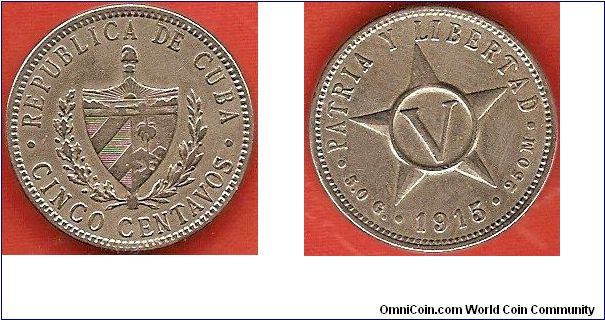 5 centavos
national arms
Patria y Libertad
copper-nickel