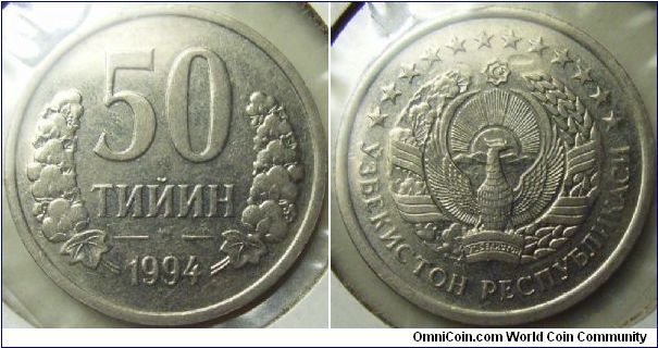 Uzbekistan 1994 50 tiyin. Mintmark PM, scarce!