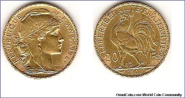 20 francs
Rooster
Paris Mint
0.900 gold