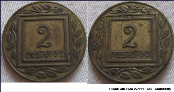 2 heller notsgeld token piece from the freistadt POW camp in WW1
