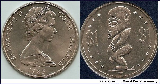 1 Dollar 
Elizabeth II by Arnold Machin
Tangaroa, Polynesian god of Creation
reverse design by James Berry
copper-nickel