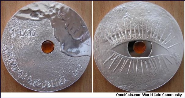 1 Lats - Amber eye - 20.7 g Ag 0.925 Proof (with amber) - mintage 7,000