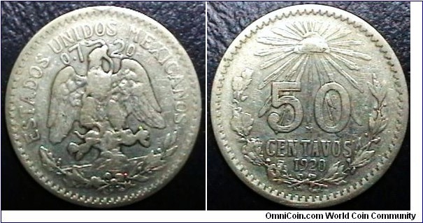 Mexico 1920 50 Centavos Km 447 