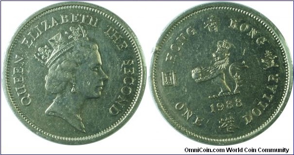 Hongkong(British) 1dollar-km63-1988