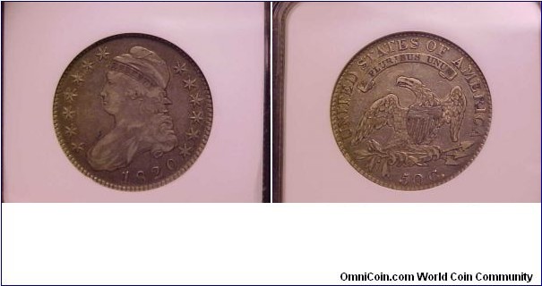 A nice VF 1820 Bust Half, this one the large date, square-base knob 2 variety.  The 1820 is a tough date, and this one is a nice example, graded VF-30 by NGC.