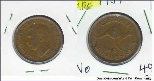 1951 Halfpenny. MULE COIN. Has the 1949 reverse. VERY SCARCE