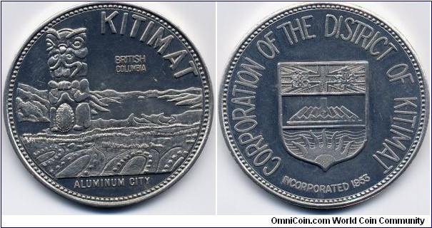 Alcon Smelters & Works, Aluminum City, Kitimat, B.C., Canada, 51mm, 3mm, aluminum token. 