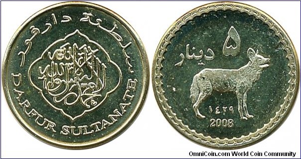 Darfur 5 dinar (African wild dog)