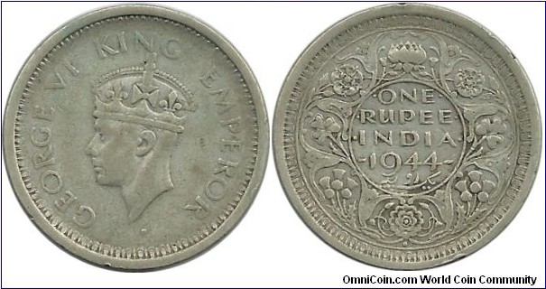 India-British 1 Rupee 1944  King George VI