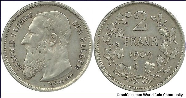Belgium 2 Frank 1909 -Dutch Legend
