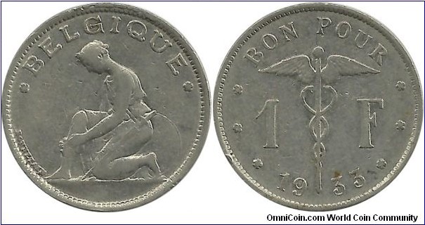 Belgium 1 Franc 1933 - French Legend