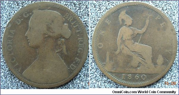 UK Penny. 1860. F008 Mule. obv beads; rev teeth.
