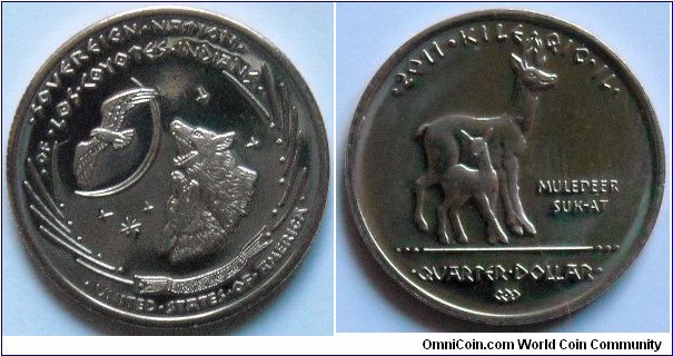 Quarter dollar.
2011, Souvereign Nation of Los Coyotes Indians.
Muledeer