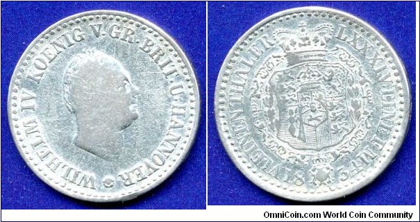 1/6 Thaler.
Hannover.
Georg IV (1830-1837), King of Hannover, Britain & Ireland.
Mintage 360,000 units.


Ag520f. 5,35gr.