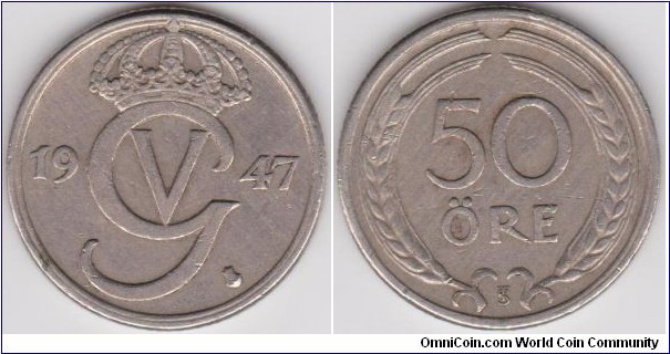 1947 Sweden 50 Öre