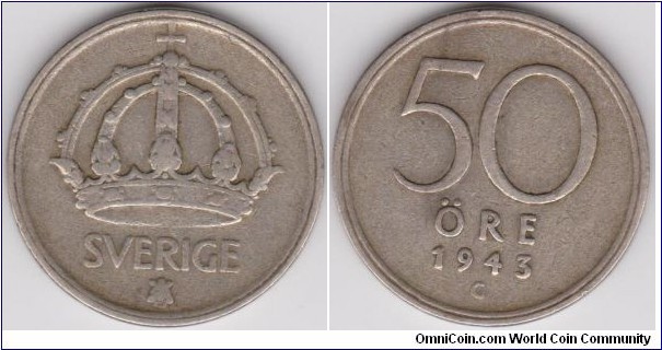 1943-G Sweden 50 Öre