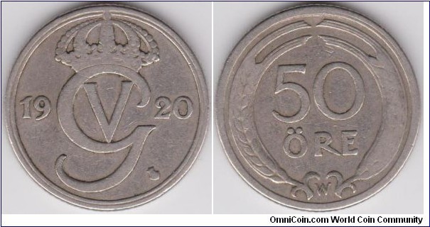 1920-W Sweden 50 Öre