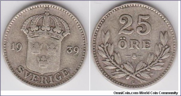 1939-G Sweden 25 Öre