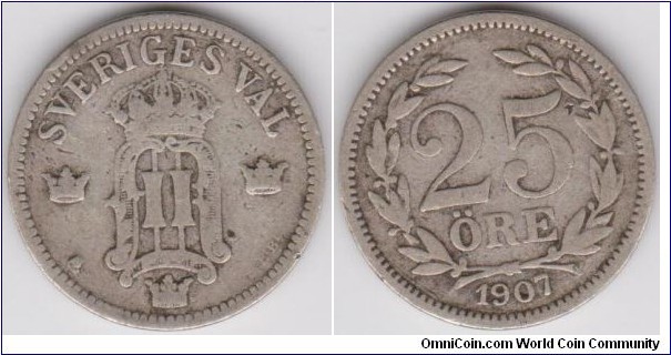 1907 Sweden 25 Öre 