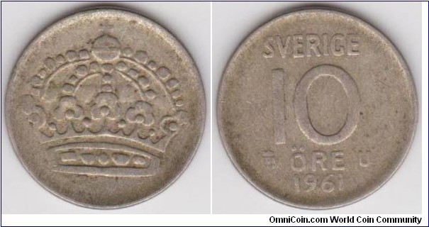 1961 Sweden 10 Öre 