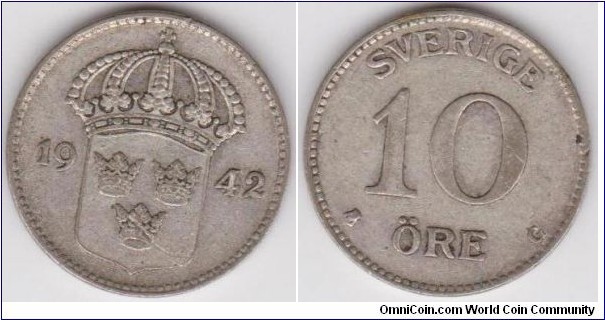 1942 Sweden 10 Öre