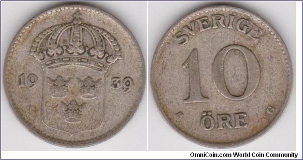 1939 Sweden 10 Öre