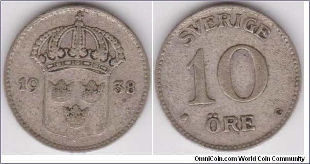 1938 Sweden 10 Öre 