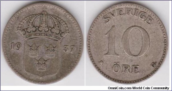 1937 Sweden 10 Öre 