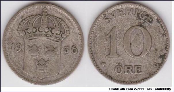 1936 Sweden 10 Öre