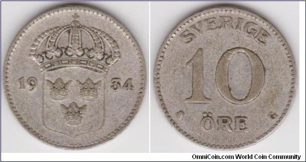 1934 Sweden 10 Öre