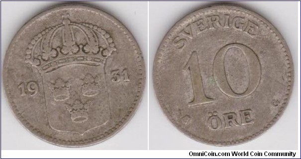 1931 Sweden 10 Öre 