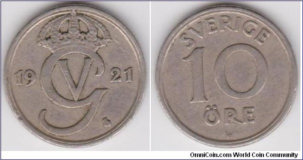 1921 Sweden 10 Öre 