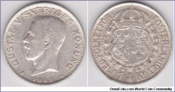 1941 Sweden Silver 1 Kronor