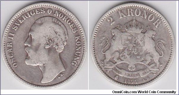 1877 Sweden Silver 2 Kronor