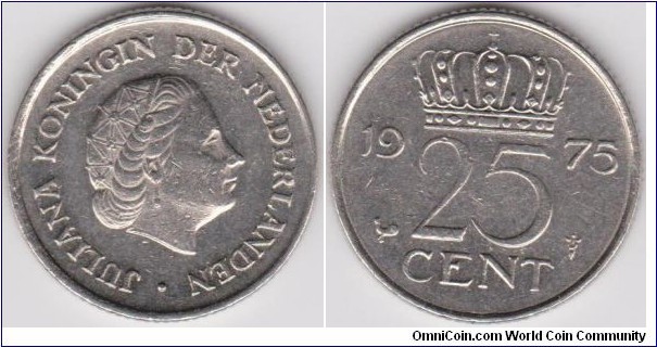 1975 Netherlands 25 Cent 