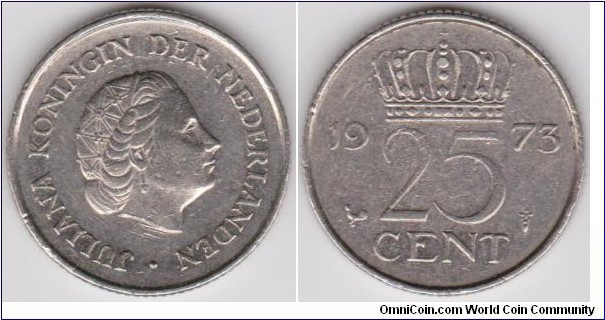 1973 Netherlands 25 Cent 