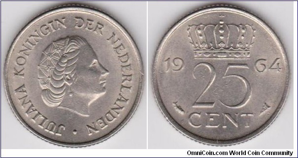 1964 Netherlands 25 Cent 