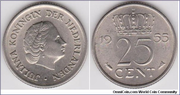 1955 Netherlands 25 Cent 