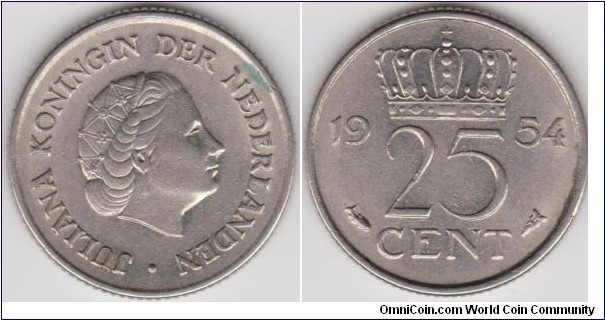 1954 Netherlands 25 Cent 