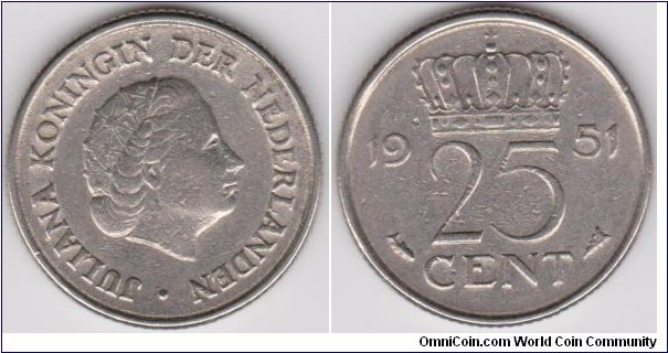 1951 Netherlands 25 Cent