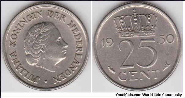 1950 Netherlands 25 Cent